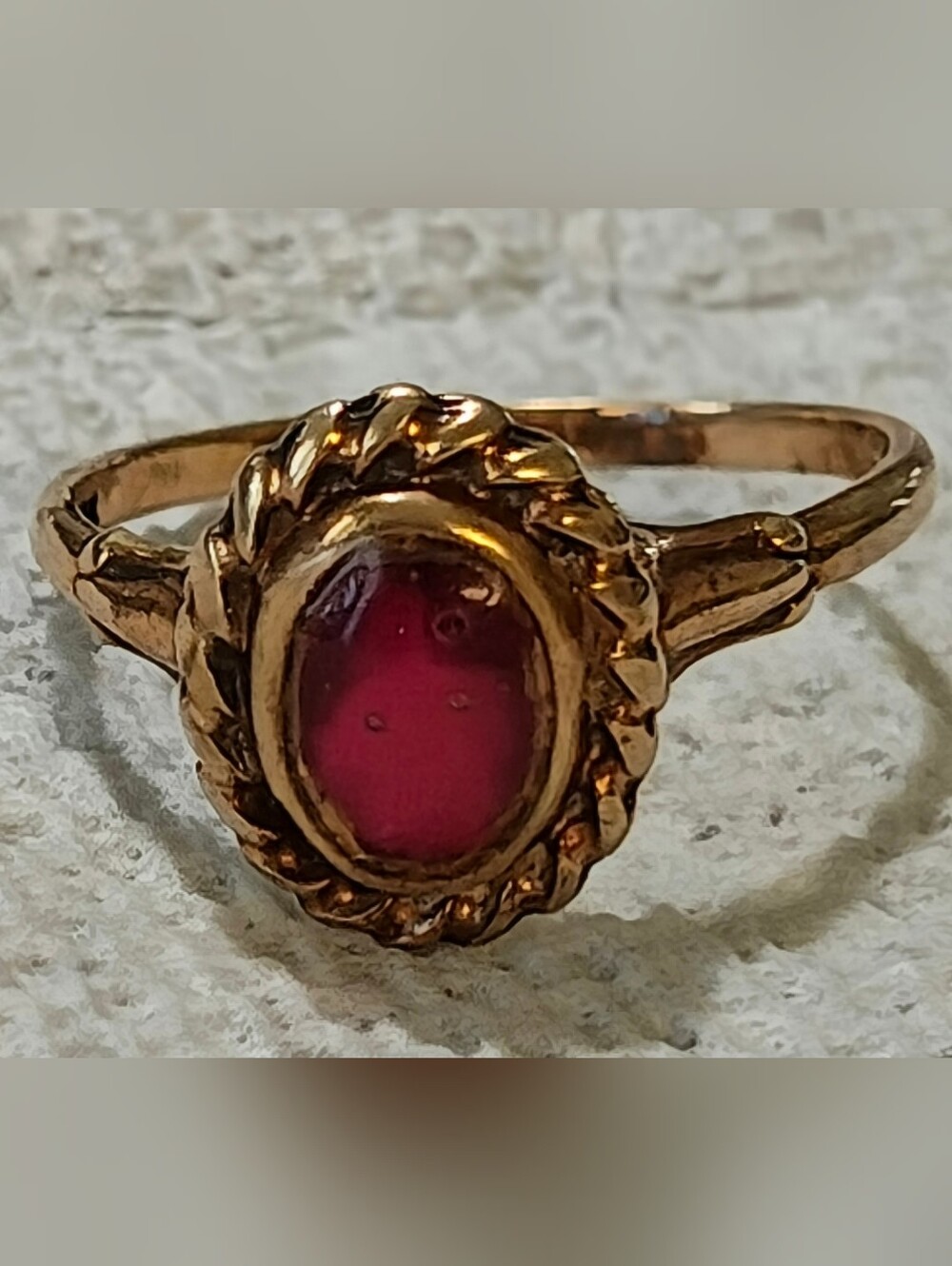 Vintage DASON 10K Rose Gold Red Glass Cabochon Floral Ring 1.72g